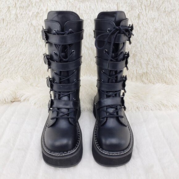 Goth Platform Combat Boots Bat Buckle Straps Emily 322 - Picture 13 of 13